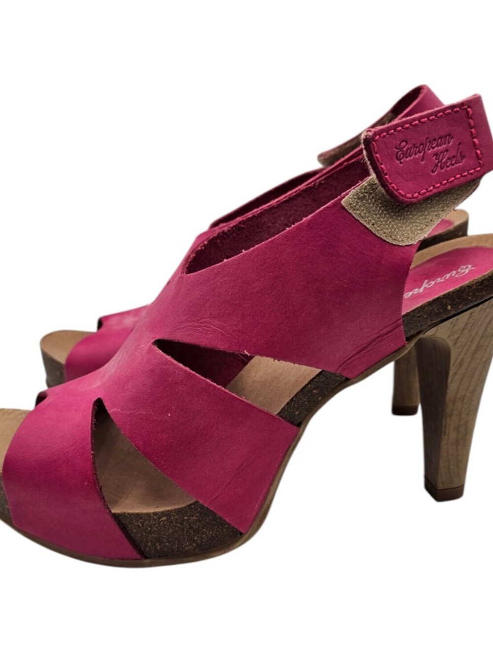 European Heels Womens Sz 39 (8.5) Platform High Heels Bright Pink Strappy